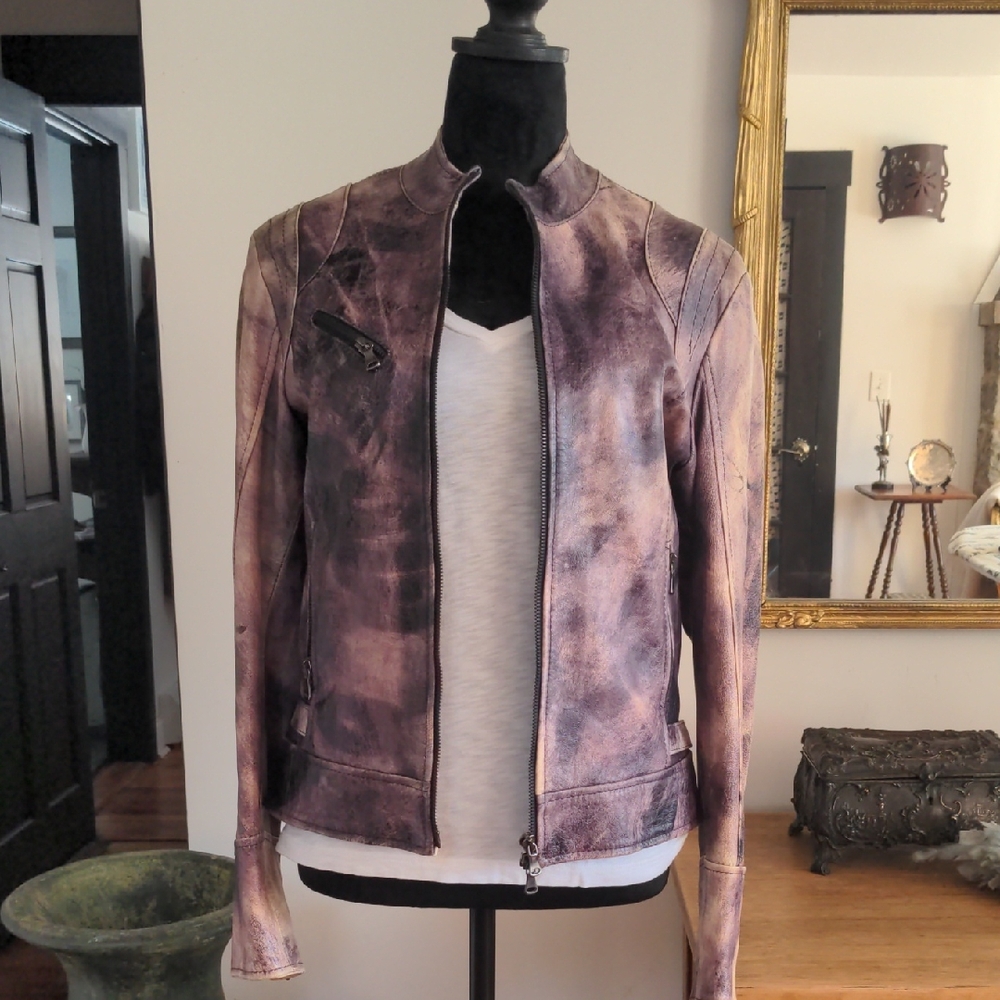 Italian Vera Pelle Genuine Leather Moto Jacket – Size L (Runs Small)